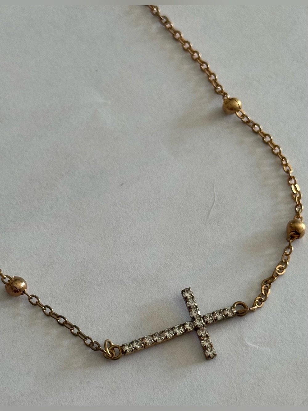 NEW Gold Beaded Rhinestone Cross Pendant Necklace - Picture 2 of 2